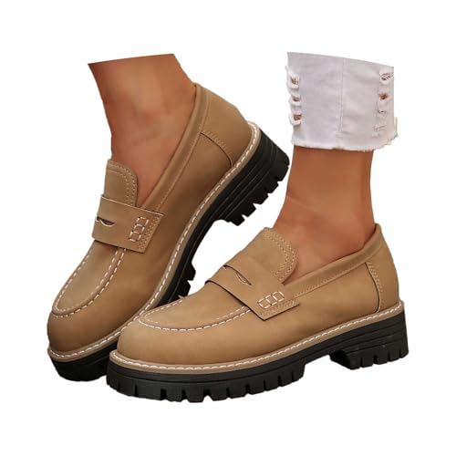 Generisch Damenschuhe Weite H Loafer Schuhe - Sneaker Weiches Orthopädische Runde Zehenschuhe Segelschuhe rutschfeste Lauflernschuhe Lässige Loafers Leder Wanderschuhe Pu Freizeitschuhe Walkingschuhe von Generisch