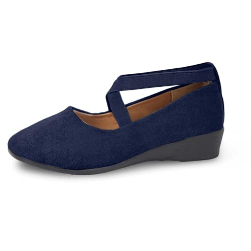 Generisch Damenschuhe Wildleder Elastische Freizeitschuhe EIN Slip-On Temperament Bequeme Schuhe Highheels Schuhe Damen Sommer (Blue, 37) von Generisch