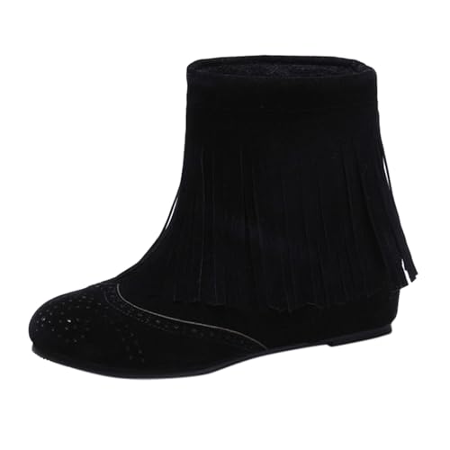 Generisch Damenstiefel Mit Absatz,Einfarbige Rutschfeste Keilabsatz,Damen Tassel Stiefel,Casual Kurze Tube Stiefel Winter,Damenstiefel Mit Weiter Wade,Schlupfstiefel von Generisch