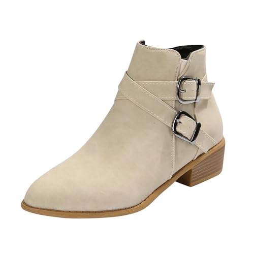 Generisch Damenstiefel Mit Weiter Wade Und Absatz,Retro Kurze Lederstiefel Weiblich,Einfarbig rutschfest Flache Mit Blockabsatz,Große Größe Spitzen,Stiefel Weiblich Wadenstiefel von Generisch