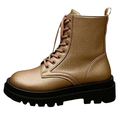 Generisch Damenstiefel aus, lässig, bequem, runde Zehenpartie, Dicke Sohle, dünne Wadenstiefel Business Schuhe Damen Schwarz (Gold, 37) von Generisch