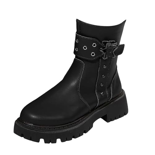 Generisch Damenstiefel aus, lässig, bequem, seitlicher Reißverschluss, Gürtelschnalle, runde Zehenpartie, Dicke Sohle, dünne Stiefel bis zur Mitte der Wade Schuhüberzieher Einweg (Black, 38) von Generisch
