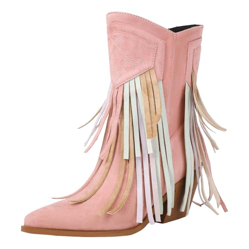 Generisch Damenstiefel mit Blockabsatz Elegantes Design Stickerei modische Quaste seitlicher Reißverschluss Bequeme Passform vielseitig kombinierbar 2024 (41) von Generisch