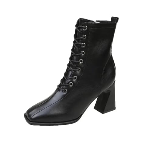 Generisch Damenstiefeletten Mit Klobigem Absatz Lässige Stiefeletten Mit Eckiger Spitze Und Seitlichem Reißverschluss Elegante Damenschuhe Mit Absatz(Black,40) von Generisch