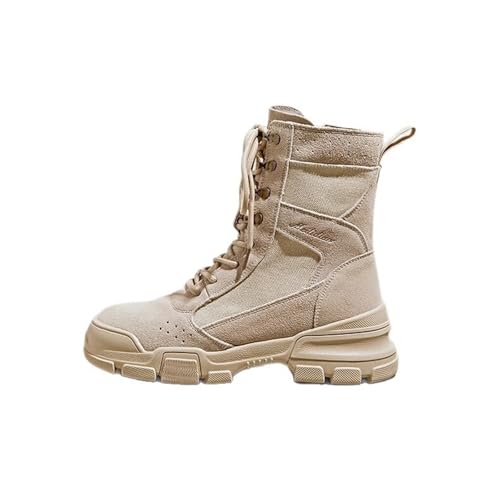 Generisch Damenstiefeletten Mit Klobigem Absatz Leichte Wander- Und Reisestiefel Motorradstiefel Mit Seitlichem Reißverschluss Wüstenstiefel(Beige,35 EU) von Generisch