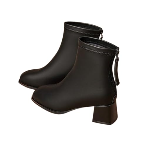 Generisch Damenstiefeletten Mit Klobigem Absatz Modische Stiefeletten Mit Runder Spitze Und Mittlerem Absatz Reißverschluss Hinten Leichte Arbeitsstiefel Für Unterwegs(Black,38 EU) von Generisch