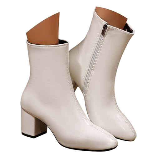 Generisch Damenstiefeletten mit Blockabsatz Anzugstiefel Mitte Absatz Stiefeletten Zip Ankle Boots Stiefel Mit Reißverschluss Kurzstiefel Übergangsstiefel Bootie Elegante Damenstiefel von Generisch