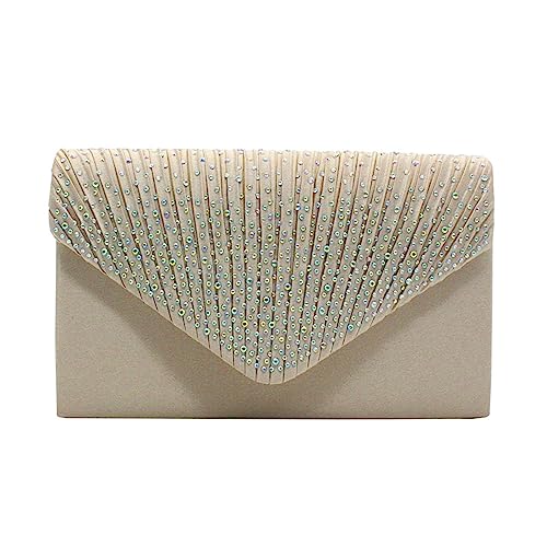 Generisch Damentaschen Handtaschen Damen Schultertasche Große Damen Clutch für Den Abend,Satin,Brautschmuck,Diamante,Abschlussball,Umschlag Business Taschen Herren Schwarz (Beige,One Size) von Generisch