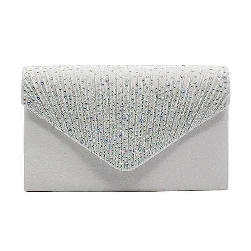 Generisch Damentaschen Handtaschen Damen Schultertasche Große Damen Clutch für Den Abend,Satin,Brautschmuck,Diamante,Abschlussball,Umschlag Business Taschen Herren Schwarz (White,One Size) von Generisch