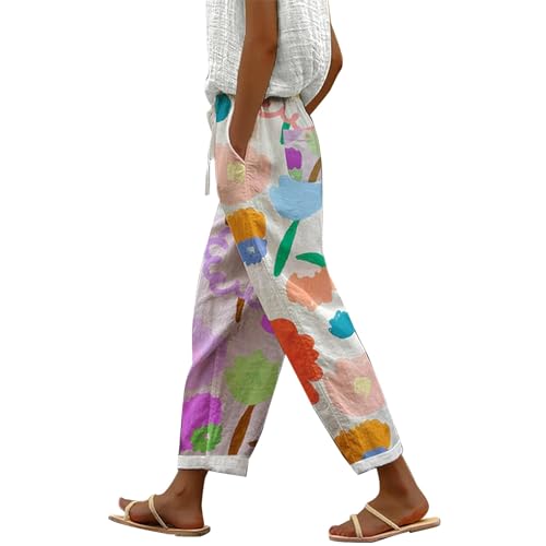 Generisch Danenkleidung Sale Blitzangebote Damen 7/8 Hose Damen Sommer Leicht Capri Leinenhose Sommerhose Baumwolle Leinen Stoffhose Lockere Strandhose Freizeithose Sale Damenbekleidung von Generisch