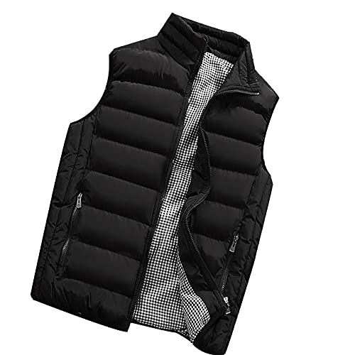 Generisch Daunen Weste Herren, Warme Mit Reißverschluss Taschen Westen Herren Jeansjacke Schwarz Ärmellose Baumwolle Arbeitsweste Softshell Lederweste Jacke Strickweste (XXL, Black) von Generisch