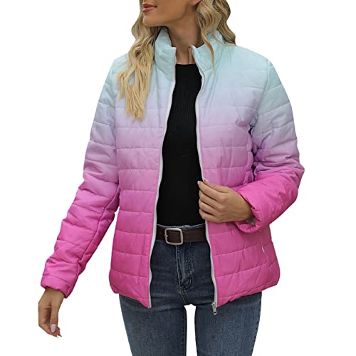Generisch Daunenjacke Damen Leicht Warme - Steppjacke Damen Ultraleichte Bequeme Winterjacke Modisch Farbverlauf Übergangsjacke Mit 2 Zip Pockets Wintermantel Outdoor Reißverschluss Kurzmantel von Generisch