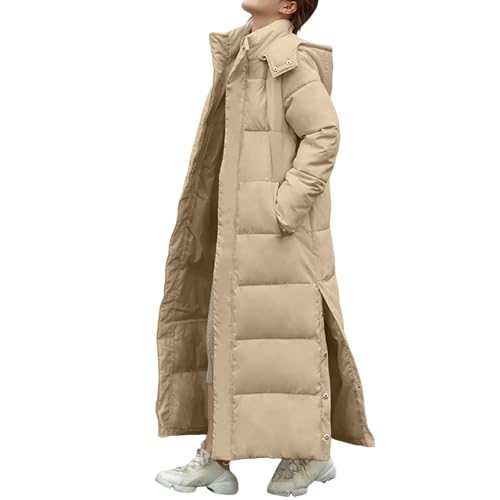 Generisch Daunenjacke Damen Warme Daunenmantel Elegant Verdickt Steppjacke mit Kapuze Puffer Winterjacke Weiche Elegant Wintermantel Lang Outdoor Mantel Leichte Casual Kuschelig Steppmantel von Generisch