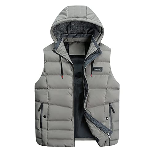 Generisch Daunenjacke Herren, Steppweste Und Winter Lässig Warm Reißverschluss Ärmellos Kapuzenweste Jacke Outwear Tops Mit Tasche Kordelzug Weste Jagd Biker Motorradjacke Damen (3XL, Khaki) von Generisch