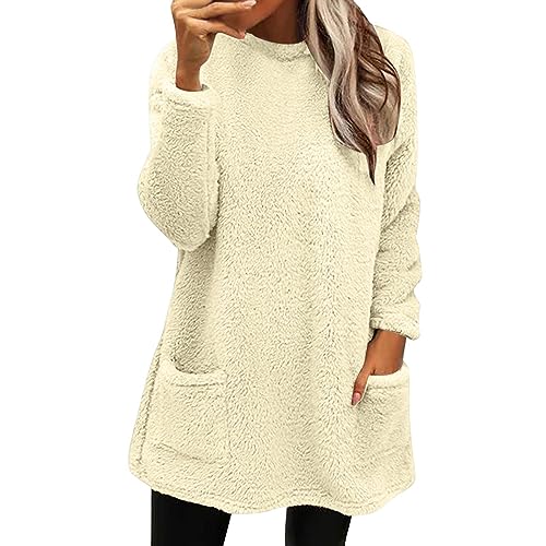Generisch Deal des Tages Heute Pullover Damen Lang Teddy Fleece Flauschig Pulli Weich Winter Warm Sweatshirt Langarm Fleecepulli Plüsch Tops Oberteile Mit Taschen Black Friday Angebote 2024 Damen von Generisch