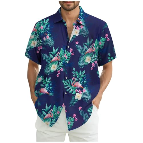 Generisch Deals Hawaii Hemd Herren Kurzarm Sommer Flamingo Kurzarmhemd Oversize Hawaiihemd Männer Blumen Freizeithemd Leichte Strandhemd Freizeit Sommerhemd Große Größen Herrenhemden Dunkelblau XXL von Generisch