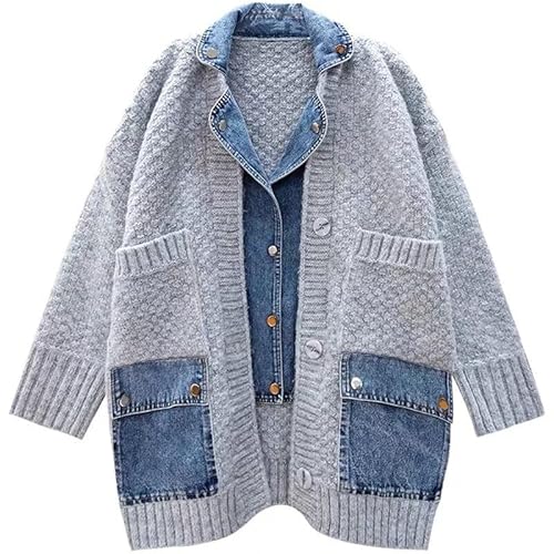 Generisch Dearlassie Denim Cardigan mit Taschen, Der Denim Cardigan mit Taschen, Lockere Jeanspullover-Cardigans, Denimpullover-Cardigans (Light Gray,Einheitsgröße) von Generisch