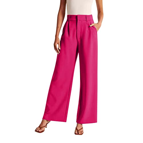 Generisch Dehnbar Frauen Weites Bein Hose Für Frauen Arbeit Business Casual Hoch taillierte Anzughose Fließende Hose Büro Dehnbar (Hot Pink, M) von Generisch