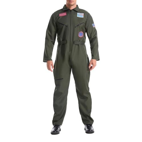 Generisch Deluxe Piloten-Overall Jetpilot Kostüm aus Baumwolle inkl. Brille FÜR Grosse Herren Flieger Pilotenkostüm Kampfpilot Karneval Kostüme Set von Generisch
