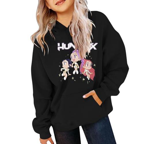 Generisch Demons pop Hunters Kinder Hoodie Vintage Y2K Kapuzenpullover Anime Drucken Pullover Casual Bequeme Lässige Sweatshirt für K-pop Fans Streetwear Oberteile (A-3-Black, 9-11 Years) von Generisch