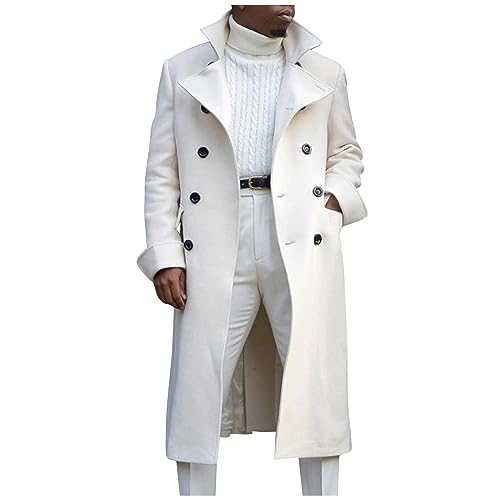 Generisch Denim Jacket Men, Winter Men's Solid Color Double-Sided Woolen Coat Breasted Extended Coat Jackets Techwear Jacke Motorrad Hoodie Männer Reflective Jacket Men Tactical Vest (M, Weiß) von Generisch
