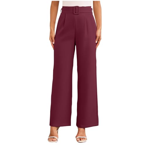 Generisch Der Discounter Anzughose Damen High Waist Business Hose Elegant Weite Stoffhose Einfarbig Palazzo Hose Gerade Bein Freizeithose Arbeitshose mit Taschen Leichte Wide Leg Pants Hose Für Büro von Generisch