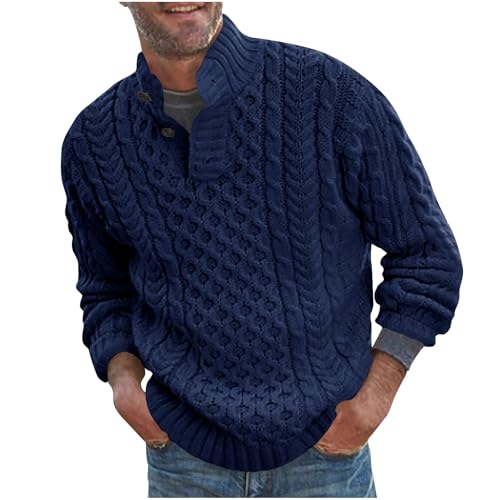 Generisch Der Discounter Strickpullover Herren Langarm Stehkragen Pullover Einfarbig Grobstrick Pulli Winter Stretch Sweater Longsleeve Strickpulli Locker Bequem Jumper Strick von Generisch