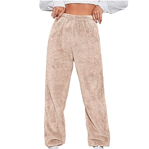 Generisch Der Discounter Winterhose Damen Warm Plüsch Hose Einfarbig Flanell Hosen Verdicken Heimhose Thermo Teddyhose Große Größen Fleecehose Weich Bequem Pyjamahose Schlafanzughose Loungewear von Generisch