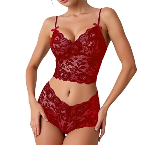 Generisch Dessous für Damen, 2-teiliges BH- und Höschen-Set, transparentes Bralette-Spitzen-Dessous-Set mit Blumenmuster Herren Dessous Spitze (S) von Generisch