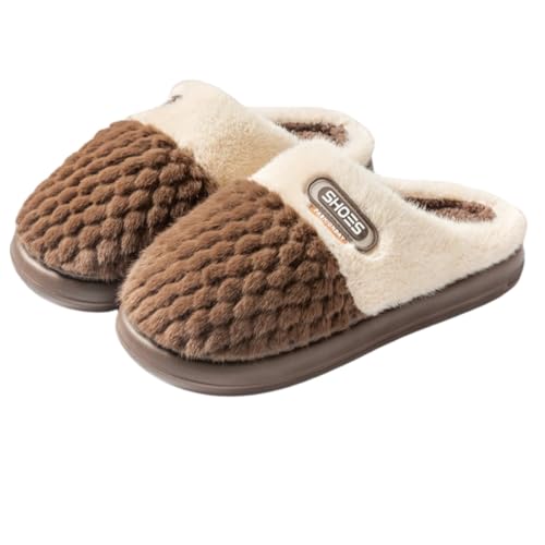 Generisch Dickbesohlte Baumwollhausschuhe Für Herbst/Winter, Warme Und Rutschfeste Hausschuhe Mit Fleecefutter, Wochenbetthausschuhe (Coffee [Plush],38.) von Generisch