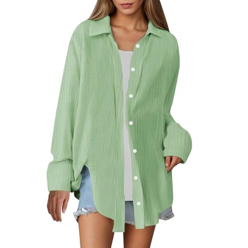 Generisch Die Discounter,Musselin Bluse Damen Elegant Oversize Longbluse Langarm Modische Oberteile Hemd Lose Langarmshirt Blusenshirt Hemdbluse Tuniken Tops von Generisch