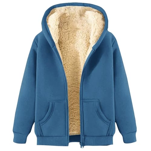 Generisch Die Discounter Fleecejacke Damen Warm Winterjacke Winter Sweatjacke mit ReißVerschluss Elegant Einfarbig Übergangsjacke Große Größen Kapuzenpullover Lässige Wintermantel Hoodie von Generisch