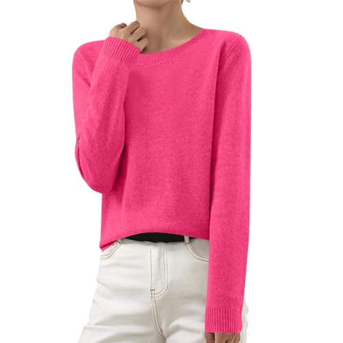 Generisch Die Discounter Pullover Damen Elegant Rundhals Strickpullover Leichte Einfarbig Winterpullover Langarm Feinstrick Pulli Regular Fit Winter Sweater Lässig Stretch Strickpulli Warm von Generisch