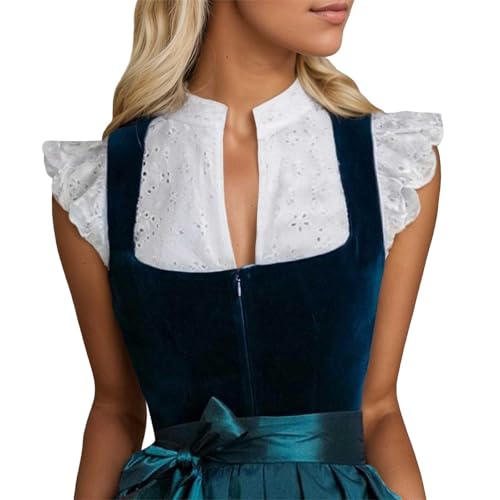 Generisch Dirndl Bluse Damen, Dirndlbluse Trachtenbluse Damen weiß Spitze Trachtenblusen Weiß Dirndlbluse Halbarm Oktoberfest Kostüm Dirndlblusen Kurzarm Tracht Bluse von Generisch