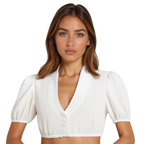 Generisch Dirndl Bluse Damen, Dirndlbluse Weiß, Dirndl Bluse Damen V-Ausschnitt Dirndlblusen Kurzarm Trachtenmode Elegante Trachtenblusen Trachtenbluse Trachten Oberteil für Oktoberfest, Weiß, L von Generisch