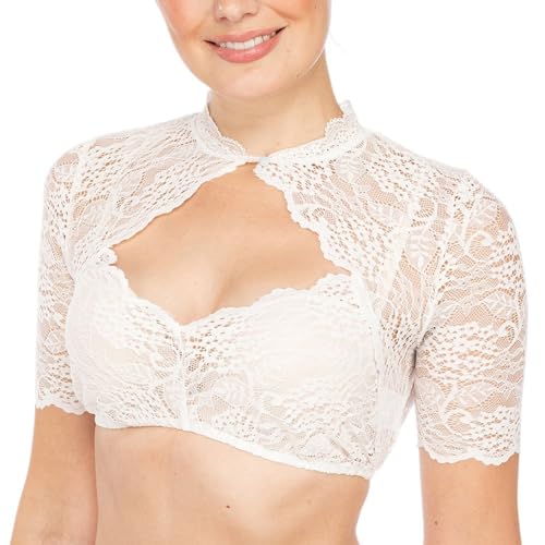 Generisch Dirndl Bluse Damen Dirndlbluse Elegante Halbarm Bluse Spitze Dirndlbluse Kurzarm Trachtenbluse Sexy Elegant Tracht Bluse Oktoberfest Kostüm Dirndlblusen Weiß Blusenshirt Hemdbluse 2024 von Generisch