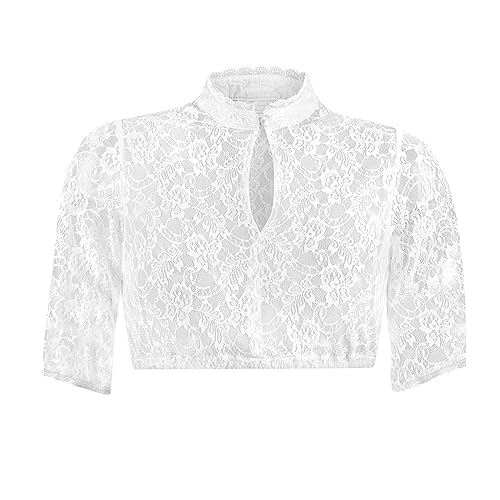 Generisch Dirndl Bluse Damen Dirndlbluse Spitze Trachtenbluse Langarm Weiß Bluse Oktoberfest Spitze Dirndl Blusen Dirndlbluse Hat Einen Eleganten V-Ausschnitt und SexySpitze von Generisch
