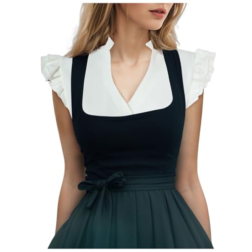 Generisch Dirndl Bluse Damen Flügelärmel Baumwolle Trachten Trachtenbluse Weiß Dirndlbluse Hochgeschlossen Elegante Hollow Out Spitzenbluse Tracht Bluse Oktoberfest Kostüm von Generisch