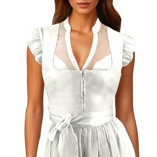 Generisch Dirndl Bluse Damen Flügelärmel - Trachtenbluse Weiß Dirndlbluse Hochgeschlossen Kurzarm DirndlBlusen Dirndl Bluse Damen,Dirndl Bluse,Dirndlbluse,Dirndlbluse Spitze Bluse Dirndlbluse von Generisch