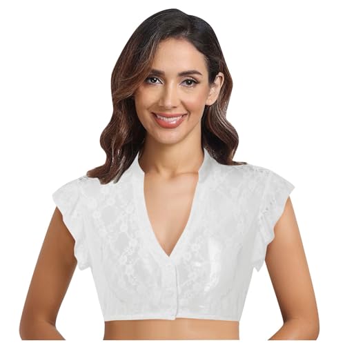 Generisch Dirndl Bluse Damen Flügelärmel - Trachtenbluse Weiß Dirndlbluse Hochgeschlossen Kurzarm DirndlBlusen Dirndl Bluse Damen,Dirndl Bluse,Dirndlbluse,Dirndlbluse Spitze Bluse Dirndlbluse von Generisch