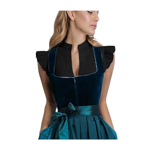 Generisch Dirndl Bluse Damen Flügelärmel Trachtenbluse Weiß Dirndlbluse Schwarze Bluse Kurzarm DirndlBlusen V Ausschnitt Trachtenbluse Stehkragen Trachten Oberteil für Oktoberfest Hochgeschlossen von Generisch