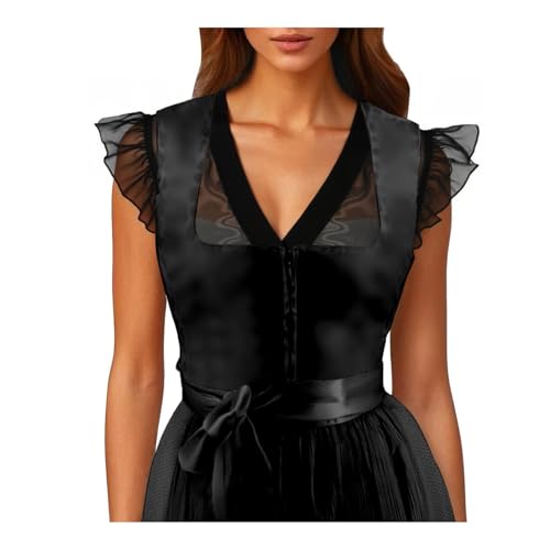Generisch Dirndl Bluse Damen Spitze Dirndlbluse Weiß Kurzarm Trachtenbluse Dirndlbluse Flügelärmel Hochgeschlossen Oktoberfest Damen Outfit Elegante Spitzenbluse Dirndlblusen Schwarz Tracht Bluse von Generisch