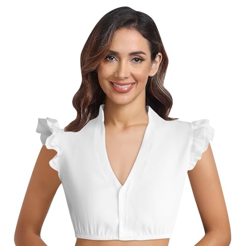 Generisch Dirndl Bluse Damen Weiß Dirndlbluse Trachtenbluse Damens Kurzarm V-Ausschnitt für Oktoberfest Dirndlbluse Blau Für Oktoberfest von Generisch
