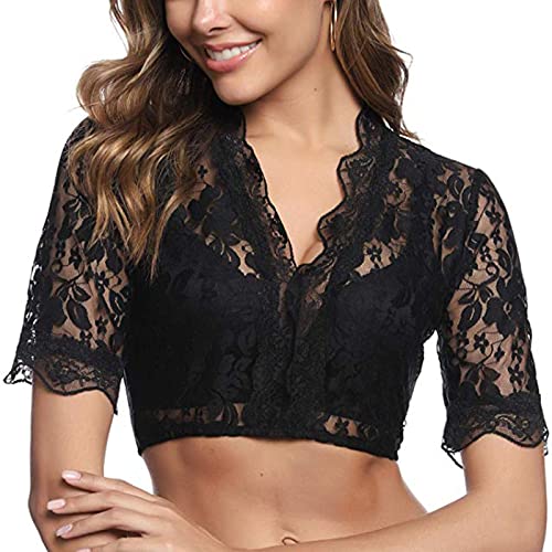 Generisch Dirndl Bluse Damen Weißes Dirndlbluse Spitze Kurzarm Trachtenbluse Elegante Weiß Bierfest Blusen Oktoberfest Trachten Bierbekleidung Schwarz von Generisch