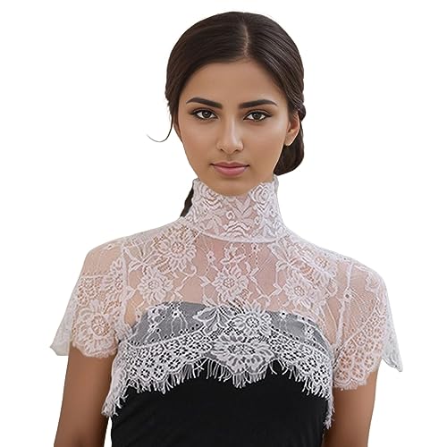 Generisch Dirndl Blusen Damen Trachtenbluse Spitzeblusen Hoher Kragen Dirndlbluse Kurzarm Ausgeschnittenes Oberteil Bierfest Trachtenblusen Elegant Sexy Top Kurzversion Bluse Weiβ Schwarz Blusen von Generisch