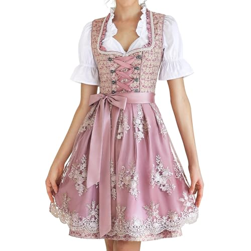 Generisch Dirndl Damen,DirndlTrachtenkleid für Damens,Dirndlkleid Damens Midi Dirndl Bluse Spitze Oktoberfest Damen Outfit von Generisch