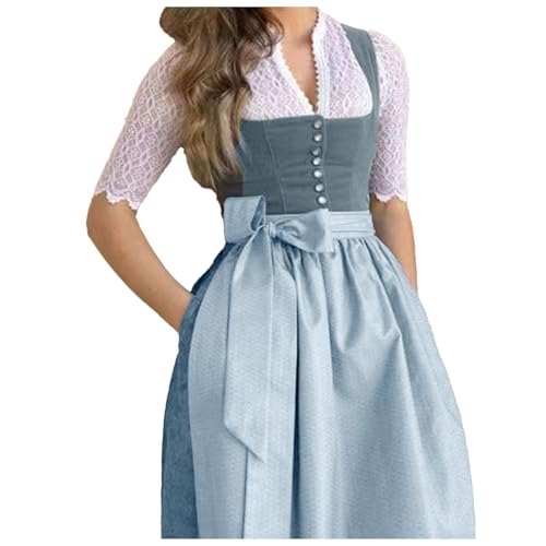 Generisch Dirndl Damen Grey, Dirndl Damen Midi Trachtenkleid Elegant Abendkleider Dirndlschürze Trachtenrock Spitze Dirndlbluse Für Frauen Karneval Oktoberfest Party Besondere Anlässe von Generisch