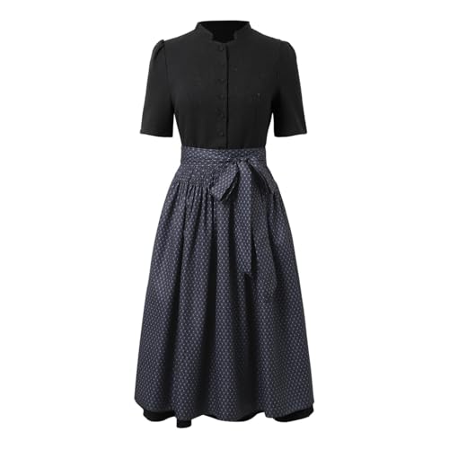 Generisch Dirndl Damen Lang Trachtenkleid Trachtenmode Dirndlkleid Midi Kurzarm Kleid Oktoberfest Outfit Schwarz XXL von Generisch
