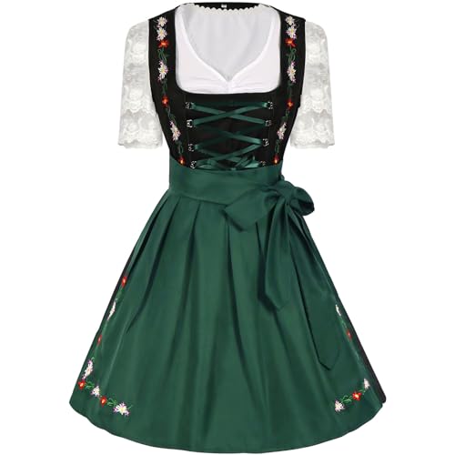 Generisch Dirndl Damen Midi Dirndls für Damens Weinrot Trachtenkleid mit Dirndlbluse Trachtenmode Trachtenrock Kleid 3 Teilig Damen Kleid Festlich Retro-Mode von Generisch