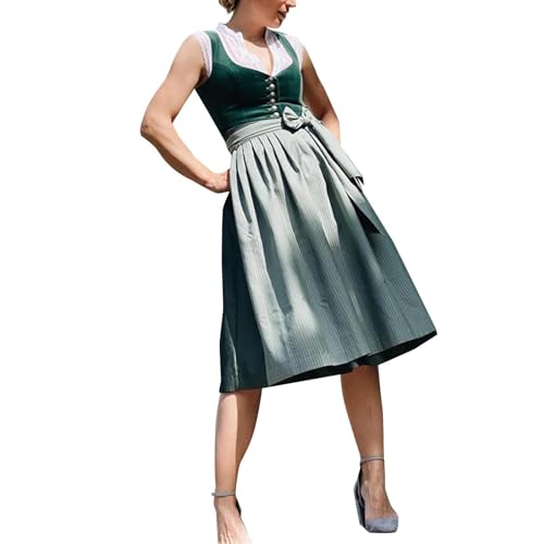 Generisch Dirndl Damen Midi Dirndls für Damens Weinrot Trachtenkleid mit Dirndlbluse Trachtenmode Trachtenrock Kleid 3 Teilig Trachtenmieder Trachten Damen von Generisch
